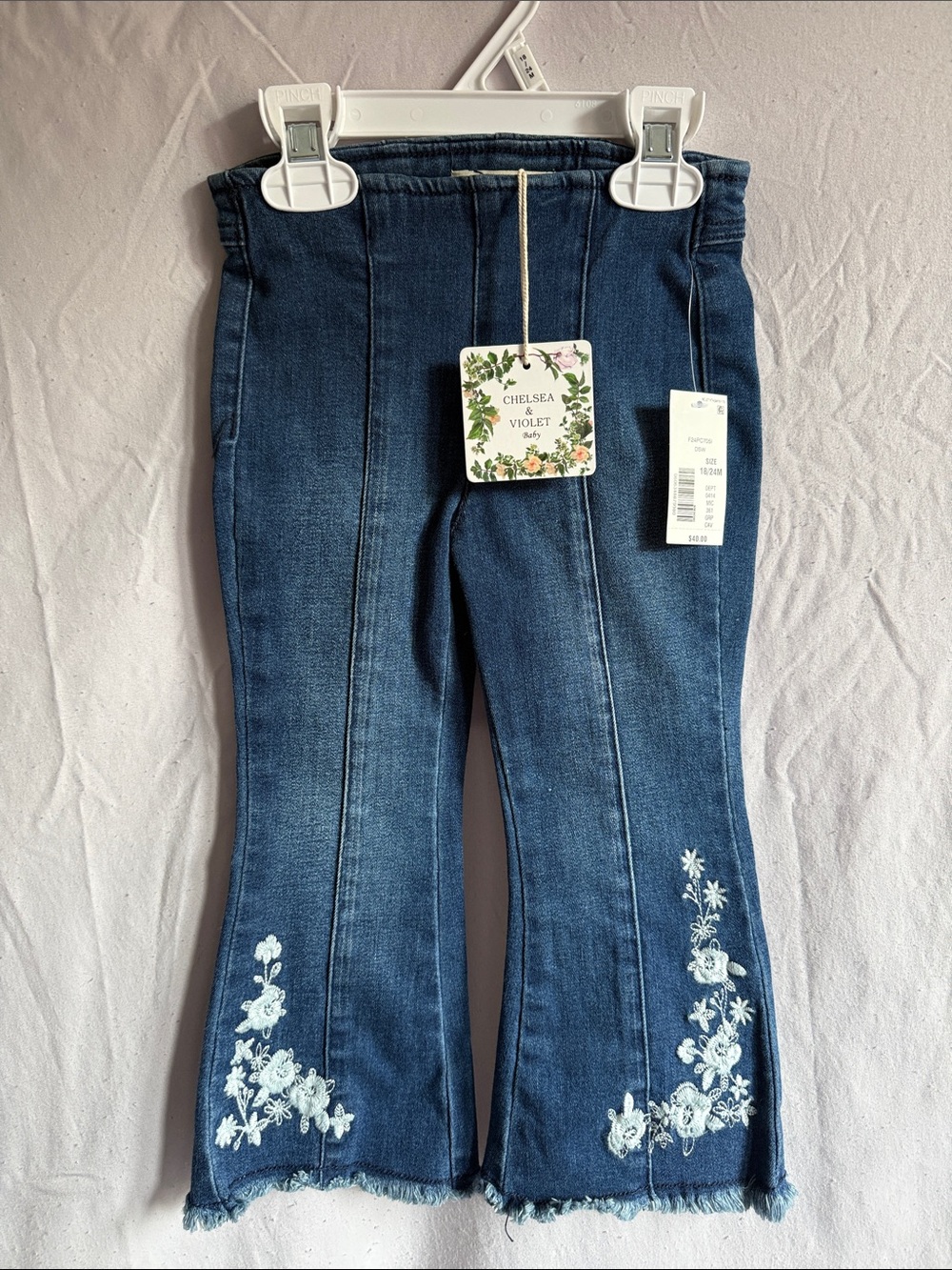 Chelsea & Violet Girls Dark Blue Embroidered Flare Jeans